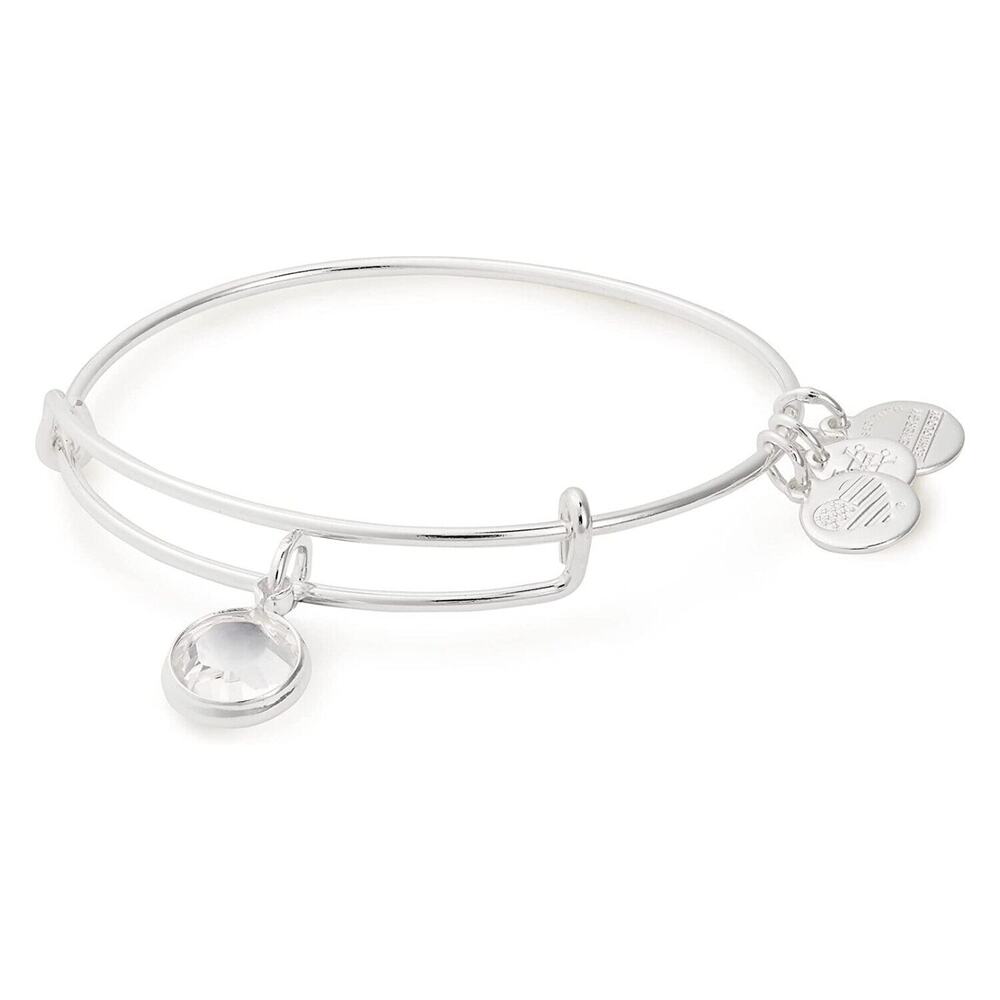 NEW Alex and Ani Birthstone Bracelet Bangle April Clear Crystal Charms Silver - Picture 1 of 6